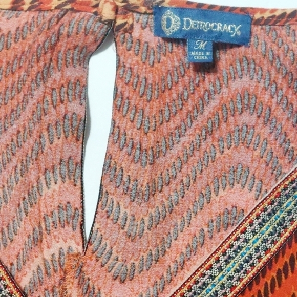 Multi Colored Boho‎ Top by Democracy Size Medium with Fringe Flowy - Picture 4 of 4